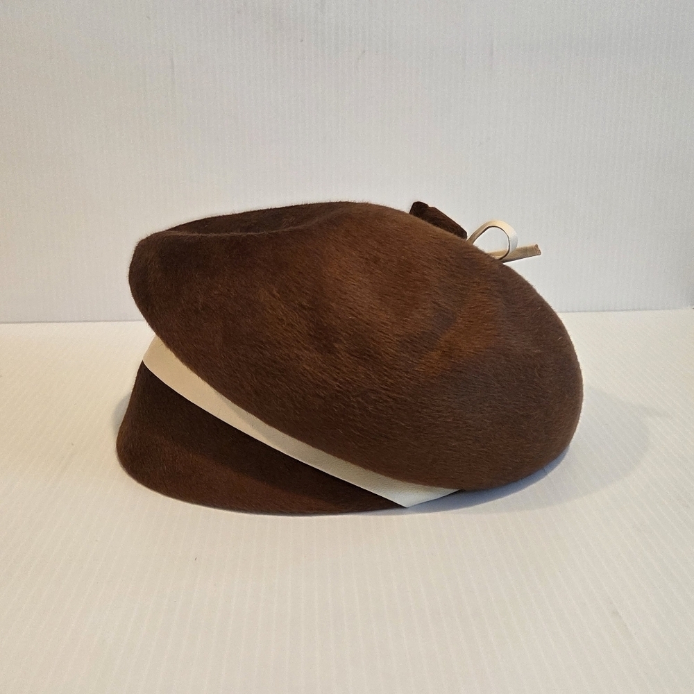 Vintage Ladies Hat Leslie James Felt Hat Copper Red 1950s 1970s Fedora Beret - Picture 7 of 14